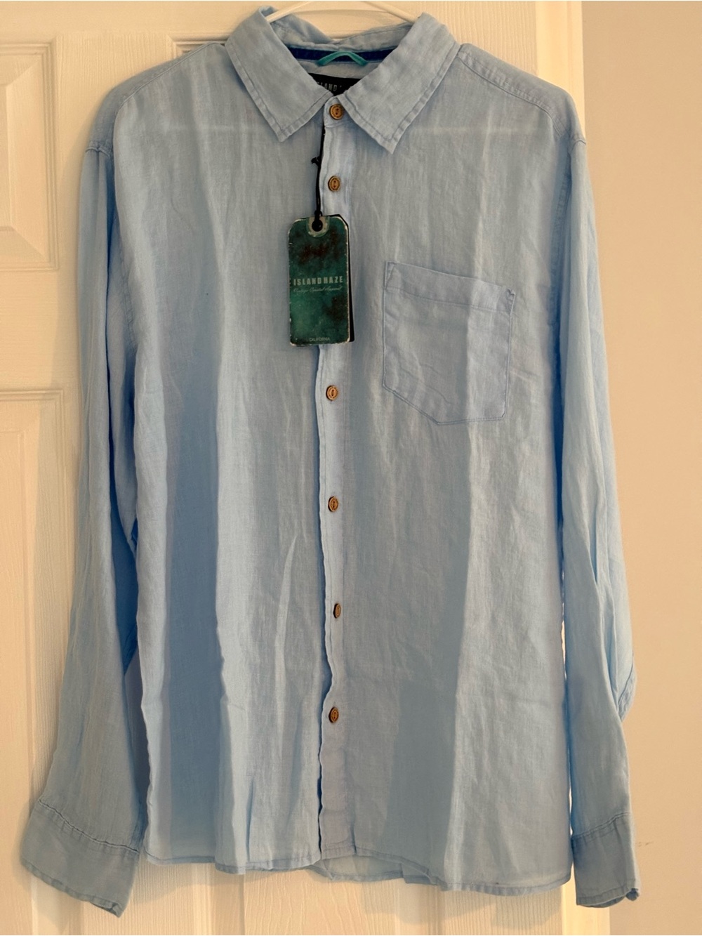 Light Blue 100% Linen Men's Button-Up Shirt - Island Haze💙 New w/ tags.